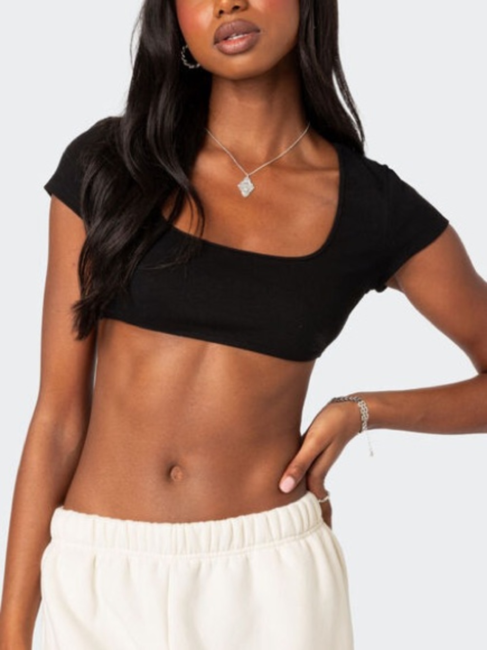 NWT Edikted Square Neck Ribbed Crop Top medium black